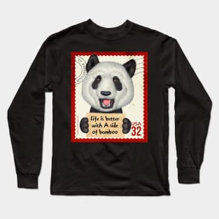 Funny Cute Panda with a side of bamboo Long Sleeve T-Shirt